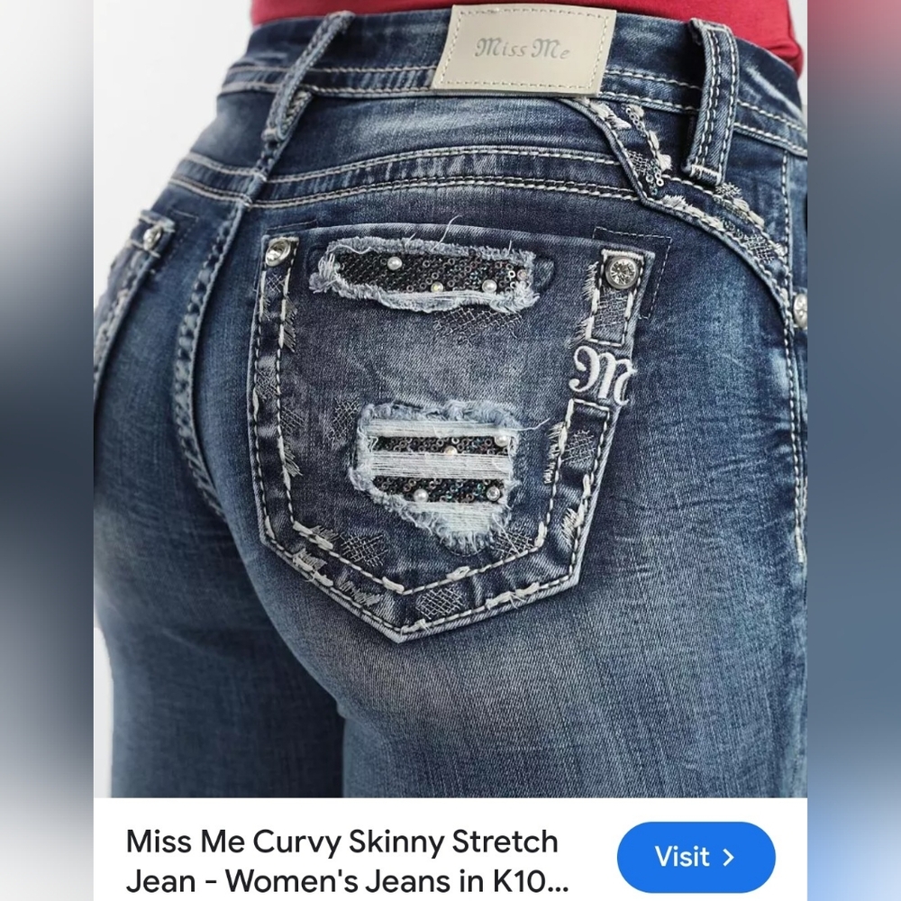 Miss me curvy skinny cropped stretch jeans w/ Pearl & black sequin pocket 26